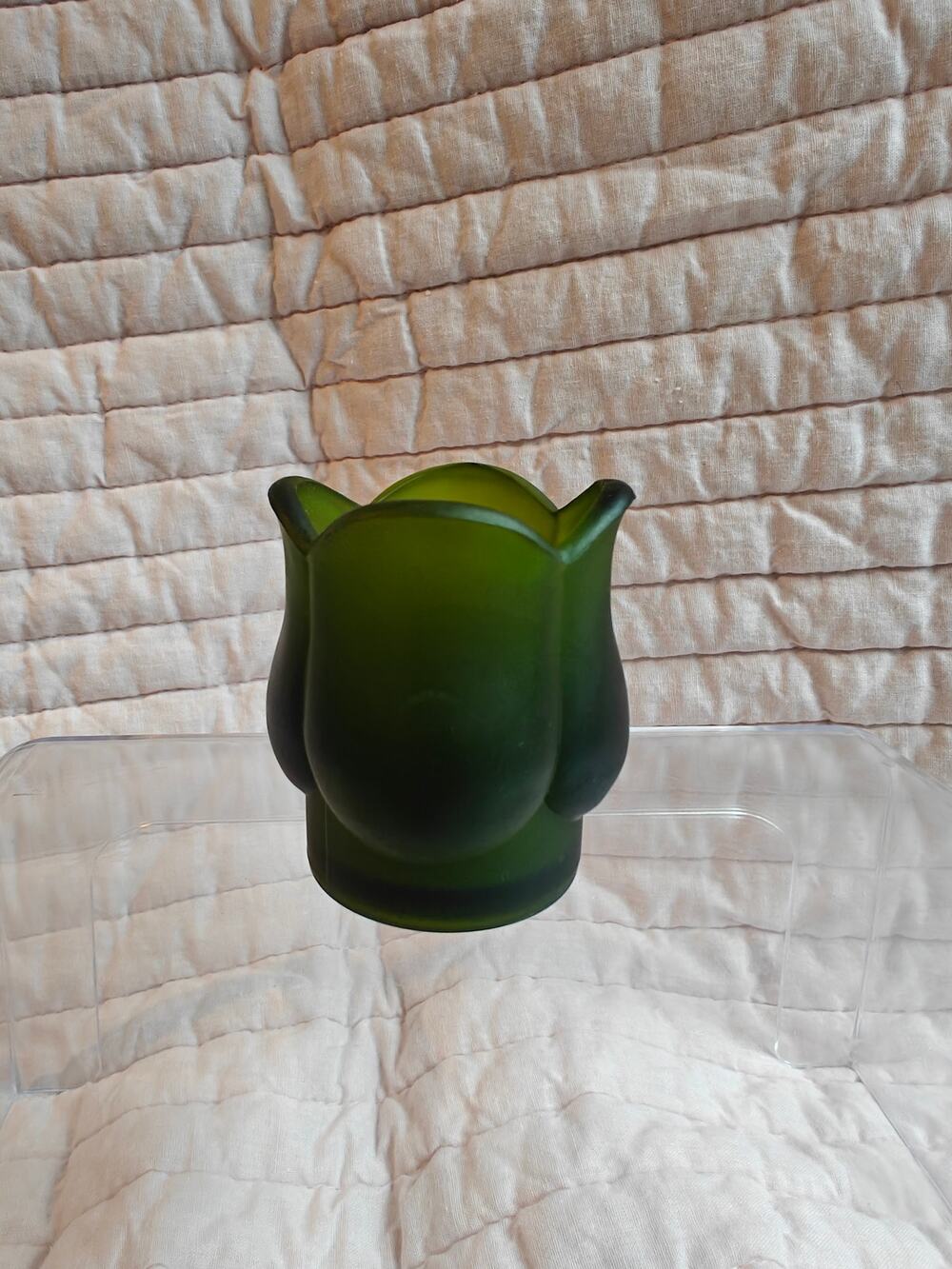 Vintage Paragon Candles Green Frosted Glass Tulip Votive Holder No. 239 MCM